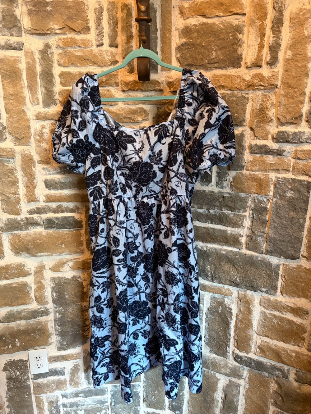 Time and Tru blue Floral Puff-Sleeve Midi Dress